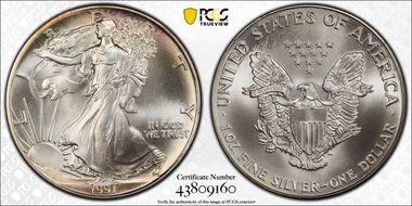 1991 $1 Silver Eagle MS68