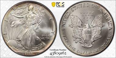 1993 $1 Silver Eagle MS68