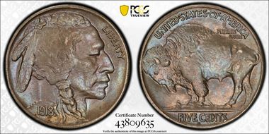 1918-S 5C 2 Feathers, FS-401 MS63+