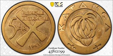 1961 5 Fr KM-2a Au MS63