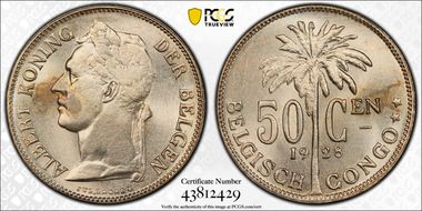 1928 50C BELGISCH CONGO MS63