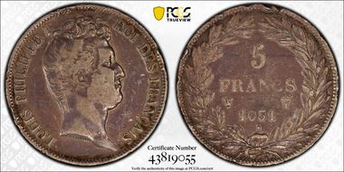 1831-W 5 Fr Gad-676 Tête nue - en creux N1