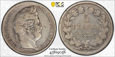 1831-MA 5 Fr Gad-677a F-320 Tête laurée Tr. relief N1