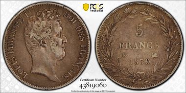 1830-K 5 Fr Gad-676 F-315 Louis-Philippe VF35