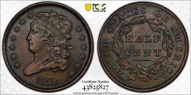 1832 1/2C MS63BN