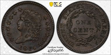 1814 1C Crosslet 4 MS65BN
