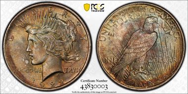 1922-D $1 V-2A Retained Die Break MS66