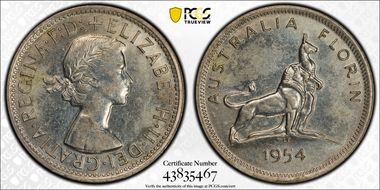 1954(m) Florin Royal Visit KM-55  Ag AU55