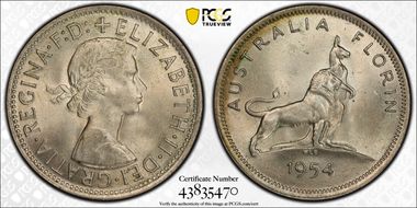 1954(m) Florin Royal Visit KM-55  Ag MS63