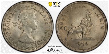 1954(m) Florin Royal Visit KM-55  Ag MS63