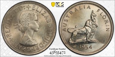 1954(m) Florin Royal Visit KM-55  Ag MS64