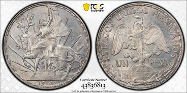 1910 Peso Caballito KM-453  Ag MS64