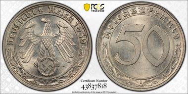 1939-A 50 Pfg J-365 Nickel MS64
