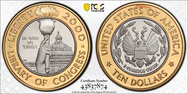 2000-W $10 Library of Congress Bimetallic PR69DCAM