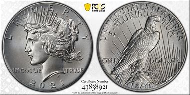 2021 $1 Peace Dollar 100th Anniversary MS70