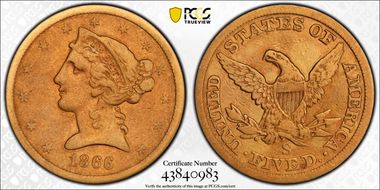 1866-S $5 No Motto N1