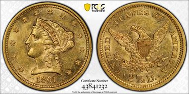 1861 $2.50 New Reverse AU58