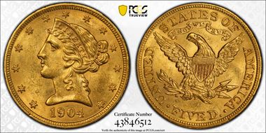 1904 $5 MS62