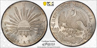 1868-O AE 8 R Oa16 Round Top 6 MS64+