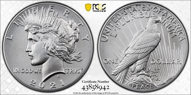 2021 $1 Peace Dollar 100th Anniversary MS70
