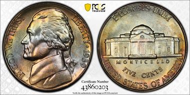 1939-S 5C Reverse of 1938 MS65+ FS