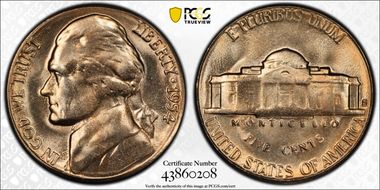 1954-S/D 5C Overmintmark, FS-501 MS64