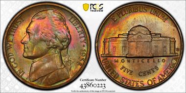 1938-D 5C Jefferson MS65FS