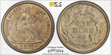 1874 10C Arrows MS63