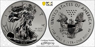 2021-W $1 Silver Eagle Rev PR - Type 1 Designer Edition PR70