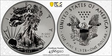 2021-W $1 Silver Eagle Rev PR - Type 1 Designer Edition PR70
