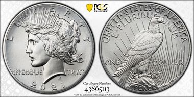2021 $1 Peace Dollar 100th Anniversary MS70