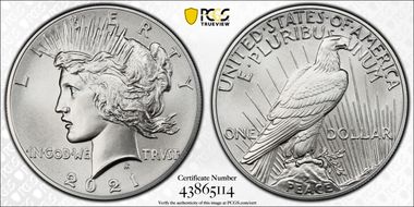 2021 $1 Peace Dollar 100th Anniversary MS70
