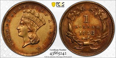 1856 G$1 Slanted 5 AU53