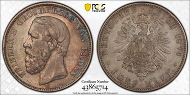 1876-G 5 Mk KM-263.1 J-27 BADEN VF35