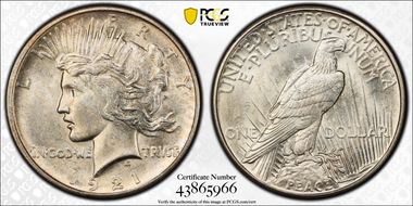 1921 $1 High Relief, Peace MS62