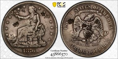 1876 T$1 Type-II/II Chopmarked VF20