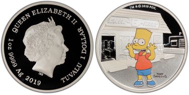 2019-P $1 Bart Simpson Colorized PR69DCAM