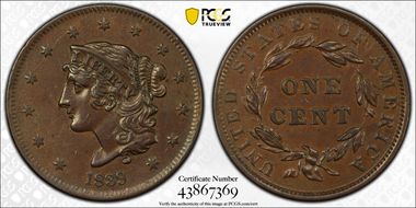 1839 1C Head of 1838 AU50BN
