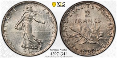 1920 2 Fr Gad-532 F-266 Semeuse MS62