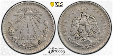 1918-M Peso KM-454 AU50