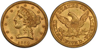 1859-S $5 MS63