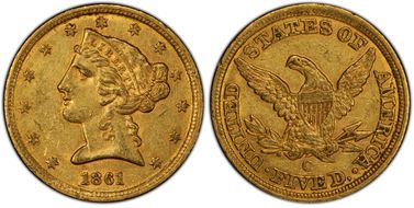 1861-C $5 AU58