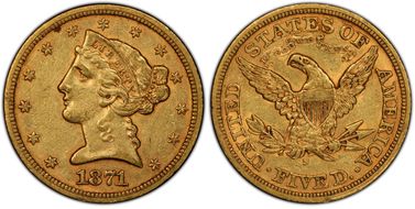 1871-S $5 AU50
