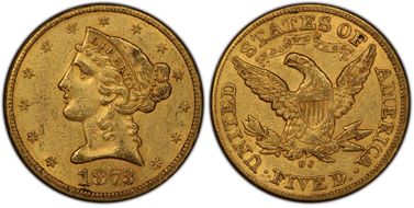 1873-CC $5 AU55