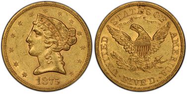 1875-S $5 AU55
