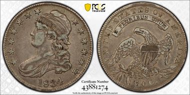 1834 50C Large Date, Small Letters VF35