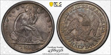1853 50C Arrows & Rays MS62