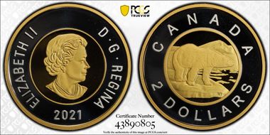 2021 $2 Polar Bear Selective Gilt PR70DCAM