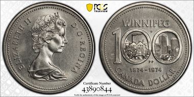 1974 $1 Winnipeg - Single Yoke MS66