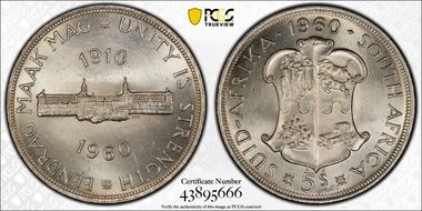 1960 5 Shil 50th Anniversary SA Union MS65